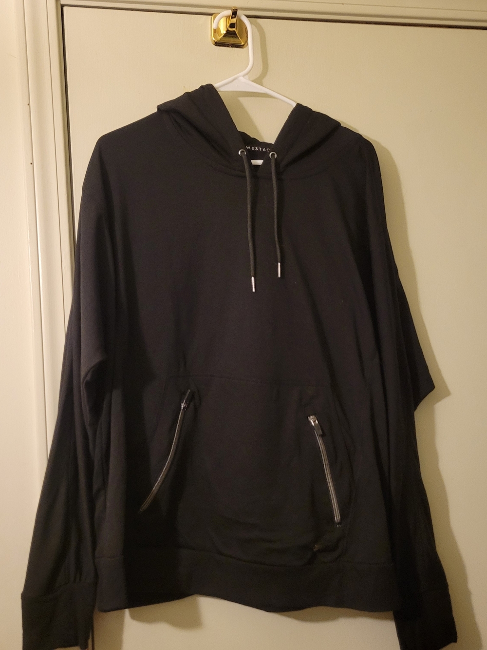 Nine West Black Womenen's Hooded Sweatshirt with Zip Pocket Details